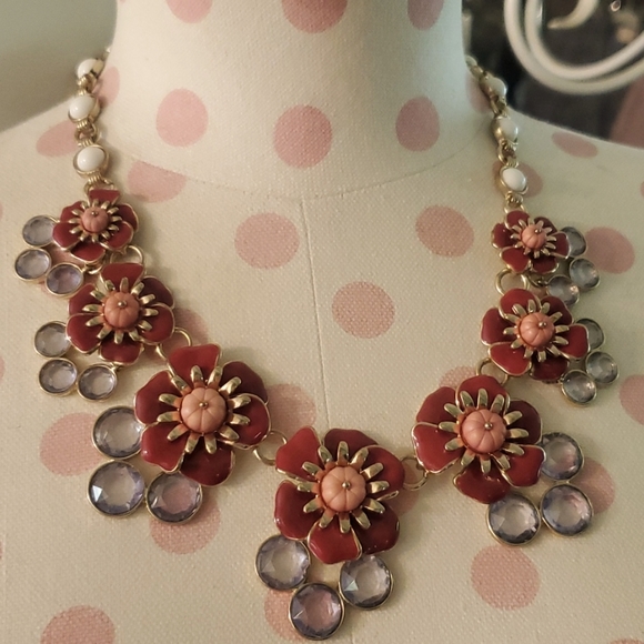Talbots Red Floral Flower Statement Necklace - Picture 1 of 5
